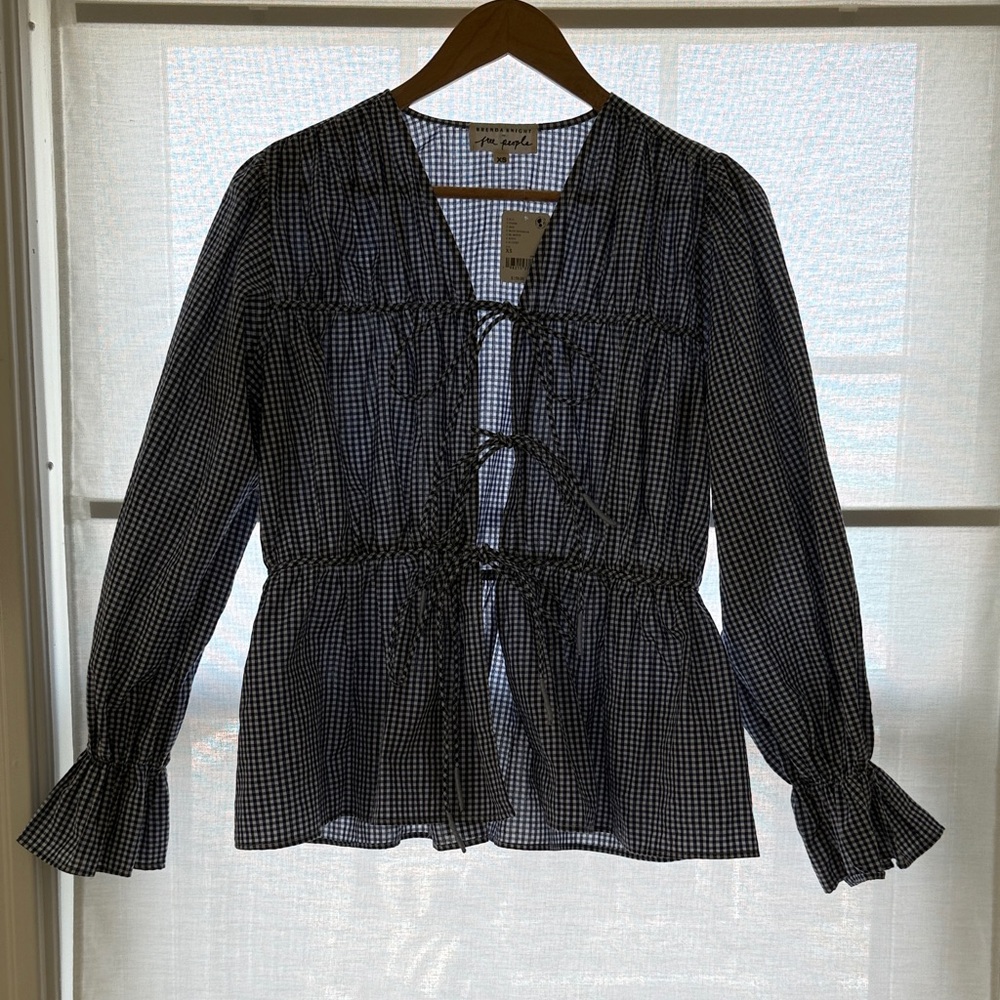 Navy and White Gingham Brenda Knight for Free People Top NWT